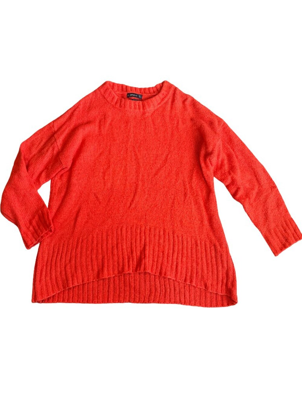 Zara Knit With Wool Bold Orange Pullover Sweater Relaxed Fit SIze Small Women's